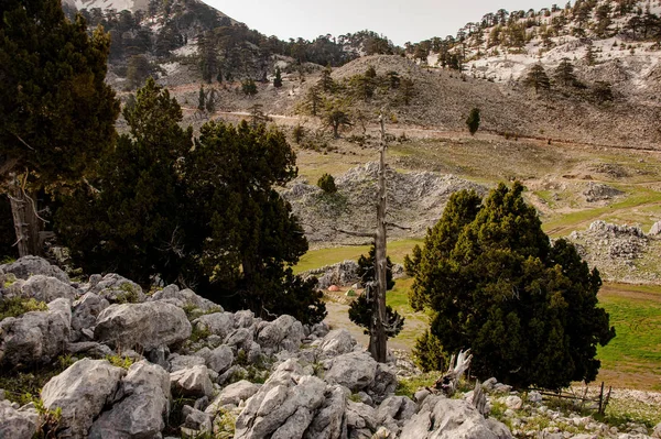 Lélegzetelállító táj a sziklás dombok lábánál a hegy Tahtali — Stock Fotó