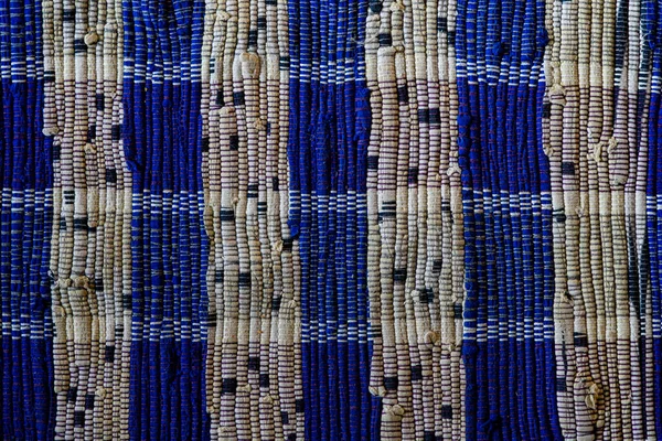 Close-up of woven carpet texture blue and white color — Stock Photo, Image