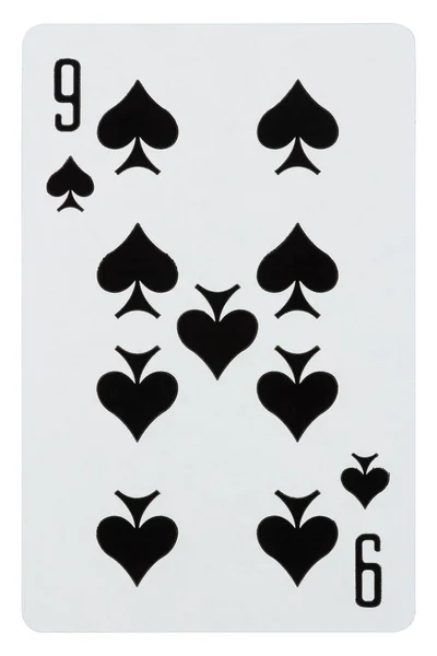 Fehér elszigetelt pikk kilenc játékkártya — Stock Fotó