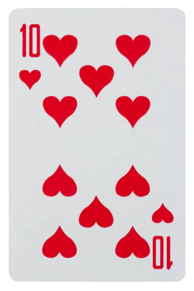 Hrací karta deset srdcí izolované na bílém — Stock fotografie