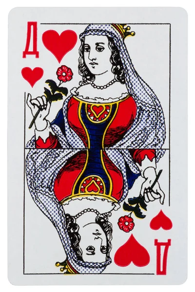 Kart do gry królowa serc na białym tle — Zdjęcie stockowe