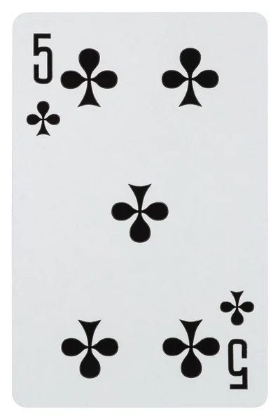 Hrací karta pět z kříže izolované na bílém — Stock fotografie