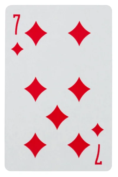 Jogando cartão sete de diamantes isolados em branco — Fotografia de Stock
