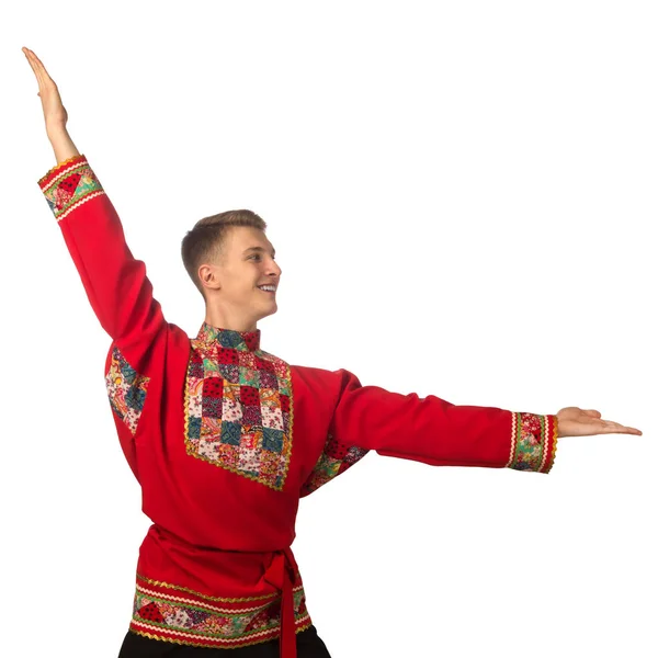 Attraktive Russische Kerl Tanzen Tracht Isoliert Auf Weißem Hintergrund — Stockfoto