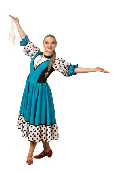 Prachtig Glimlachend Kaukasisch Meisje Russisch Volkskostuum Geïsoleerd Witte Achtergrond Totale — Stockfoto