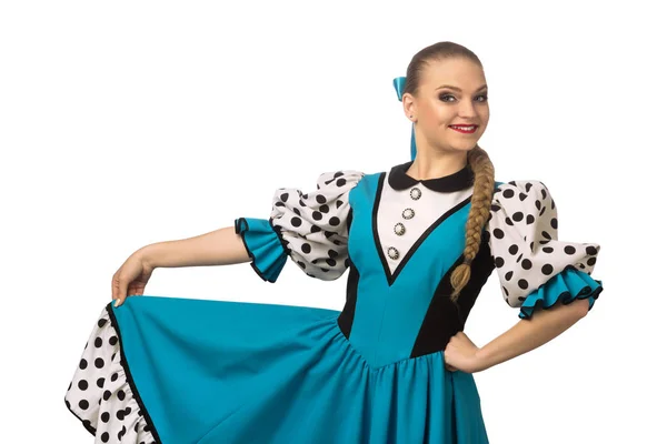 Beautiful Smiling Caucasian Girl Russian Folk Costume Isolated White Background — Stock Photo, Image