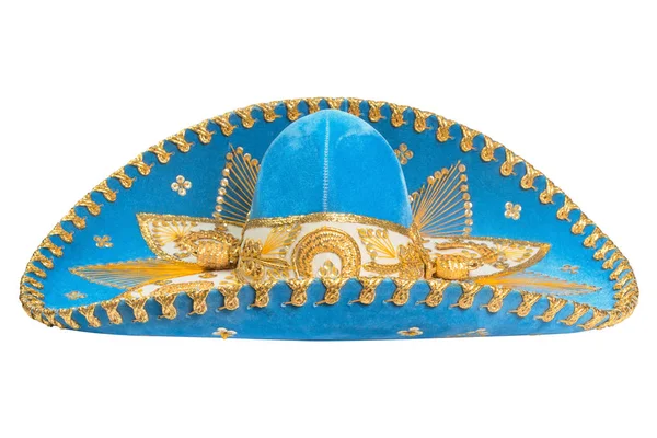 Sombrero Mexicano Azul Aislado Sobre Fondo Blanco — Foto de Stock