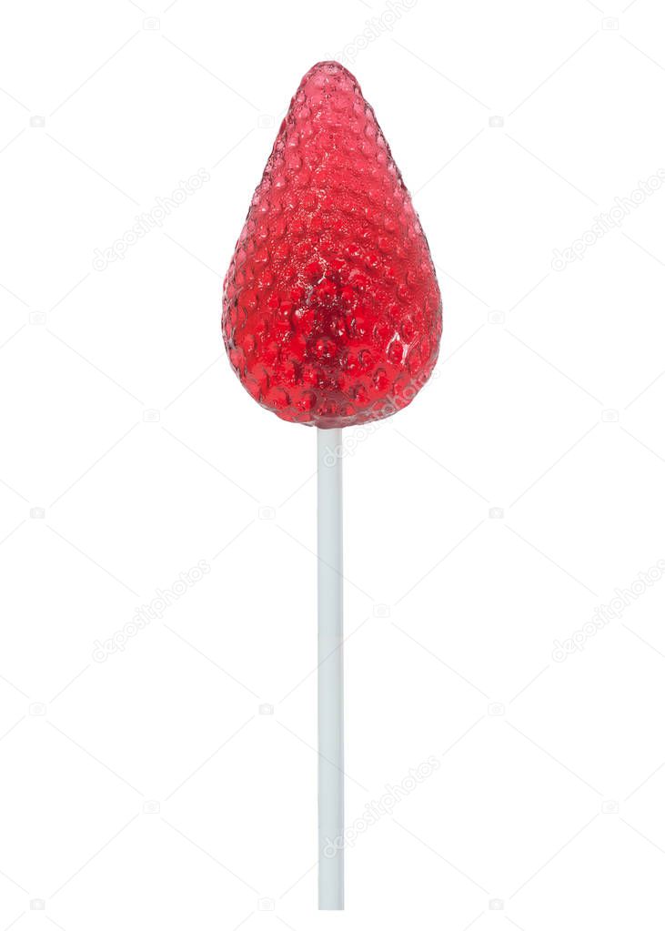 Strawberry lollipop isolated on white
