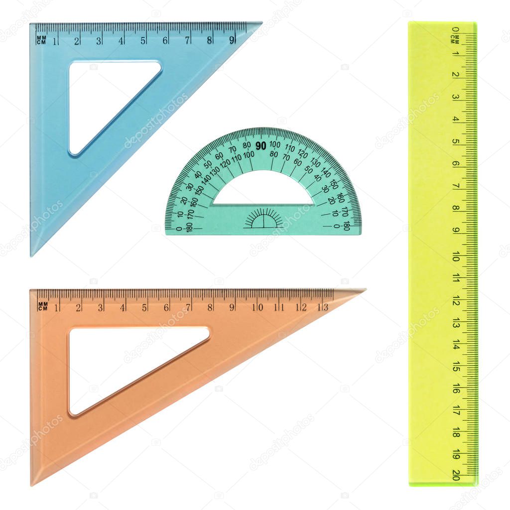 Multi-colored transparent rulers isolated on white