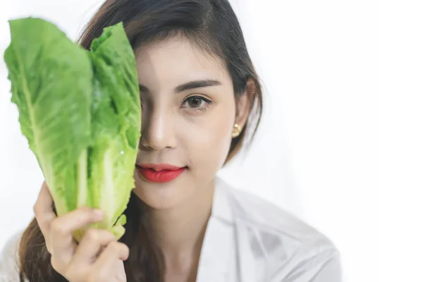 Mulher Asiática Bonita Com Comida Saudável Estilo Vida Altivo Conceito — Fotografia de Stock