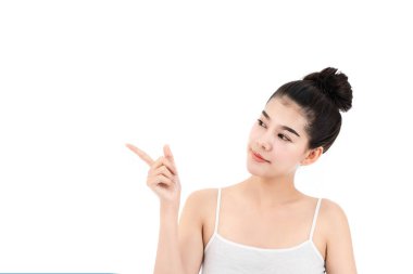 Portrait of attractive asian young woman with beauty skin and face isolated on white background. Healthy skin and face care concept.
