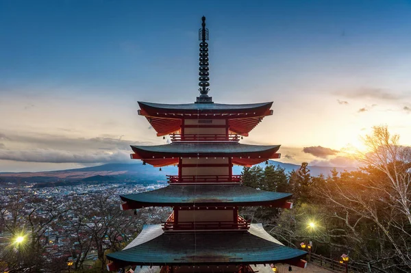 Die Rote Chureito Pagode Bei Sonnenuntergang Japan — Stockfoto