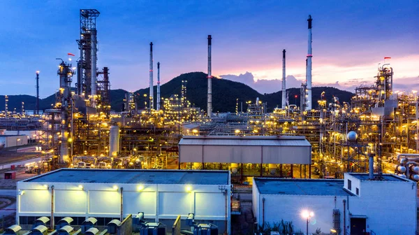 Veduta Aerea Della Raffineria Petrolio Industria Petrolifera Tramonto — Foto Stock