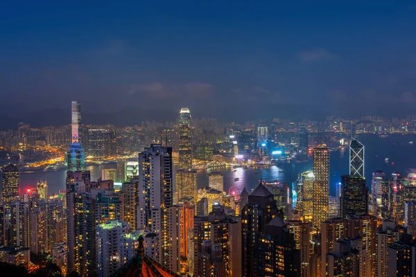 Cidade Hong Kong Noite Pico Victoria — Fotografia de Stock