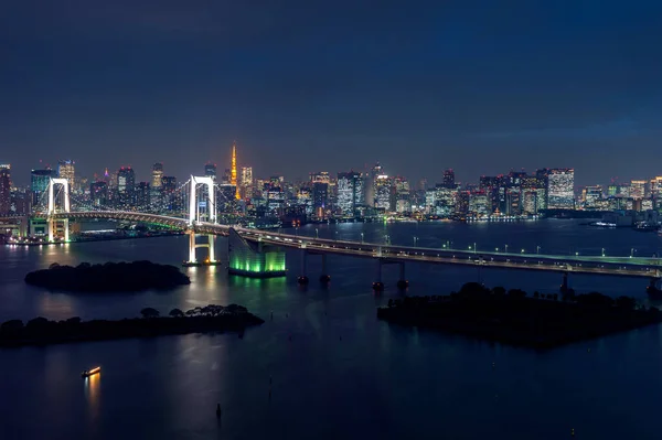 日本の夜の東京の街並みとレインボーブリッジの眺め ストック画像
