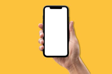 Sarı arkaplanda akıllı telefon var..