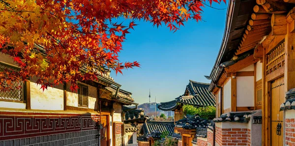 Temporadas Outono Bukchon Hanok Village Arquitetura Tradicional Coreana Seul Coréia — Fotografia de Stock