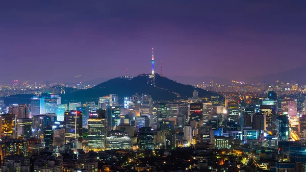 Seul Güney Kore Gece Şehir Merkezi Manzarası — Stok fotoğraf