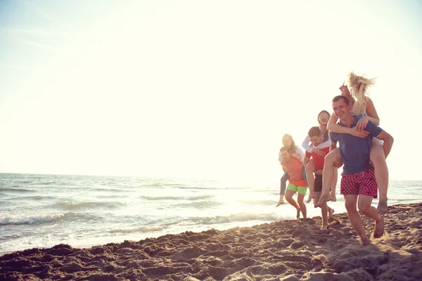 Friends Fun Beach Sunset Sunlight — Stock Photo, Image