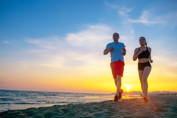 Bottom View Lovely Couple Jogging Tropical Beach — Stock Photo, Image