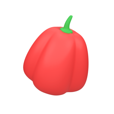 Kırmızı Çan biberi taze izole edilmiş üç boyutlu resim çizimi
