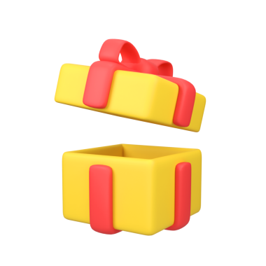 Kırmızı kurdeleli sarı hediye kutusunu aç. 3 boyutlu görüntüleme simgesi çizimi