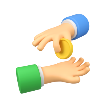 Elle verilen altın para izole edilmiş üç boyutlu resim çizimi