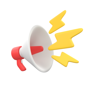 Sarı yıldırımlı megafon izole edilmiş üç boyutlu resim çizimi