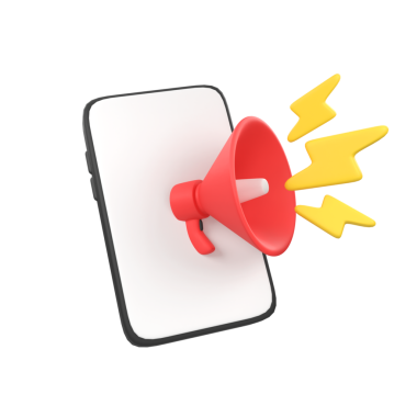 Cep telefonu uyarısı ile megafon hoparlörü izole edilmiş 3D render resimleme