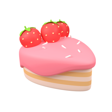 Çilekli pasta dilimi izole edilmiş 3D canlandırma simgesi