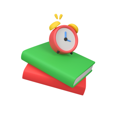 Kitaplar ve alarm saati izole edilmiş 3d canlandırma simgesi illüstrasyonu