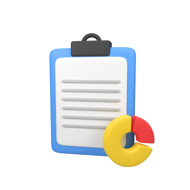 Pasta grafiğine sahip mali belge izole edilmiş 3d canlandırma simgesi illüstrasyonu