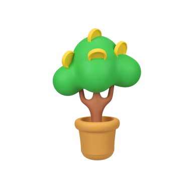 Saksıdaki Altın Sikke Para Ağacı 3 boyutlu resim resimlerini izole etti