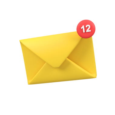 İzole edilmiş 3d canlandırma simgesi illüstrasyonuna sahip sarı e- posta