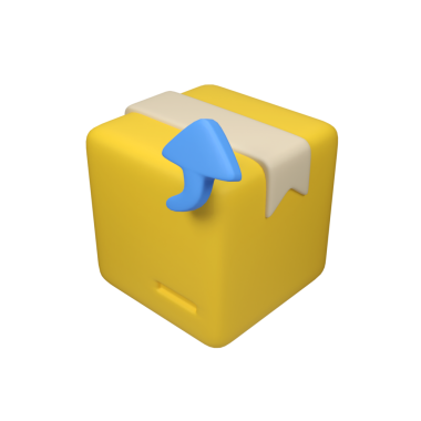 Mavi yukarı doğru ok ile kutucuk simgesi izole edilmiş 3d render resimleme