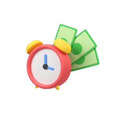 Parayla birlikte alarm saati izole edilmiş 3d canlandırma simgesi resimlemesi