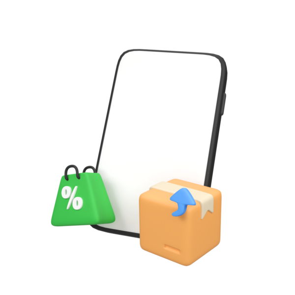 Teslimat Kutuları ve Alışveriş Torbası ile Mobil Alışveriş 3d resim çizimi