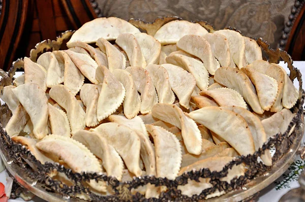 Марокканское Печенье Подается Чаем Марокканское Печенье Предлагаются Свадьбе Аль Фит — стоковое фото