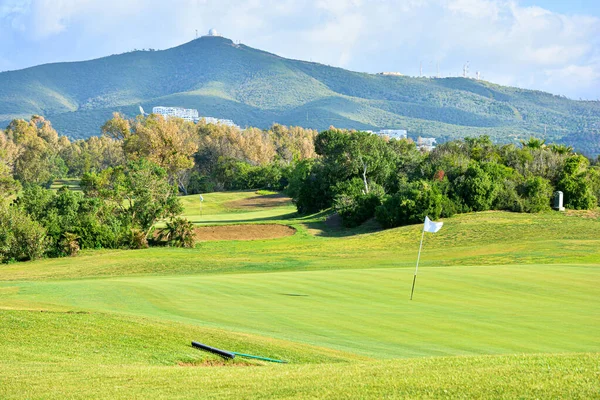 Panorama Vista Del Campo Golf Con Hermoso Putting Green — Foto de Stock