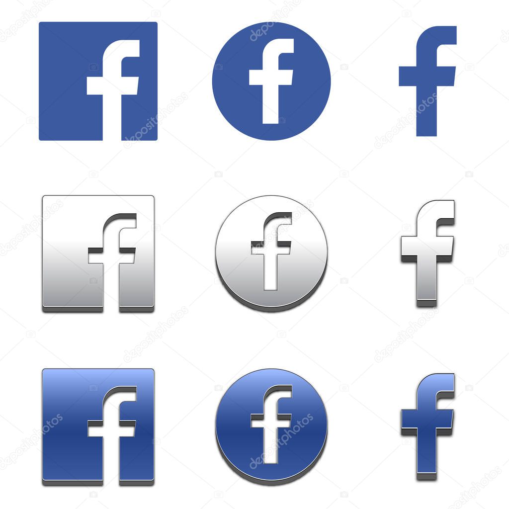 Letter f 3d icons. Social media icon set. facebook icon. Facebook logo vector illustration.