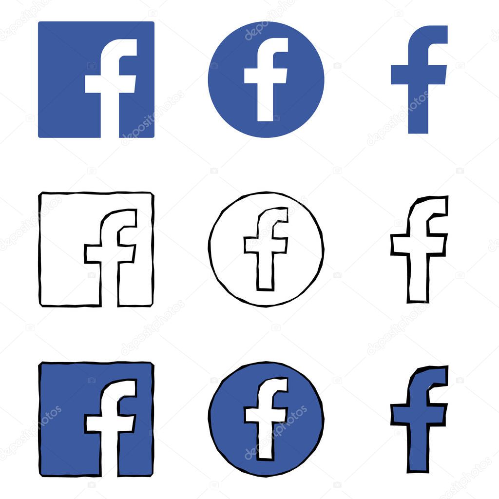 Letter f icons. Social media icon set. facebook icon. Facebook logo vector illustration.