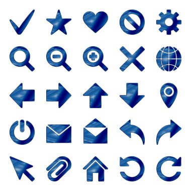 Koyu mavi renkli Metal Krom web Icons set.