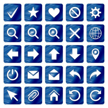 Koyu mavi renkli Metal Krom web Icons set.