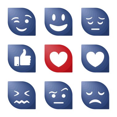 Emoji simgeler. Komik suratlar farklı duygular ile. İzole. Vektör çizim.