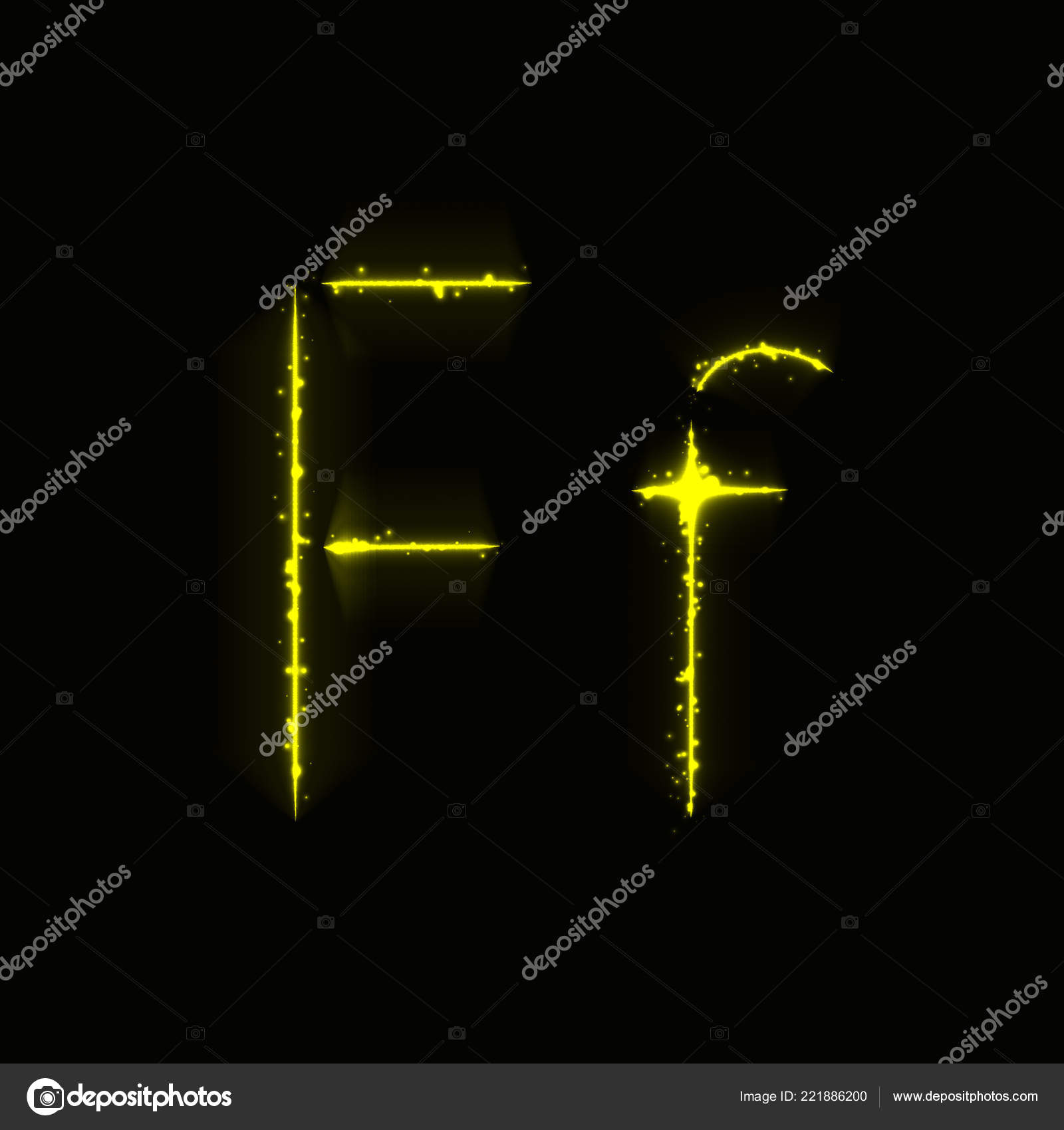Yellow Alphabet Letters Lights Dark Background Stock Vector by