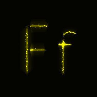 Koyu arka plan üzerinde ışıkların sarı alfabe F harfleri