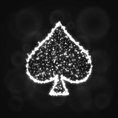 Kart illüstrasyon simge, koyu arka plan üzerinde beyaz ışıklar siluet uygun. Parlayan çizgileri ve noktaları. Kart vektör çizim uygun. Maça işareti.