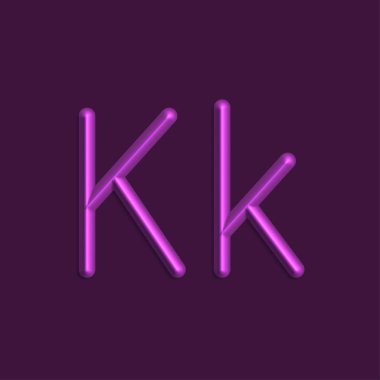 Alfabe K harfini mor renkli ışıklar, pürüzsüz gölge ile 3d çizgi