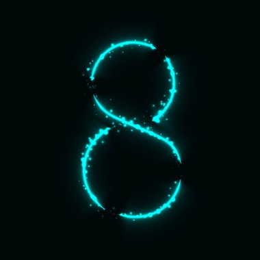 Koyu arka plan üzerinde aqua ışıkların 8 sayı sembol