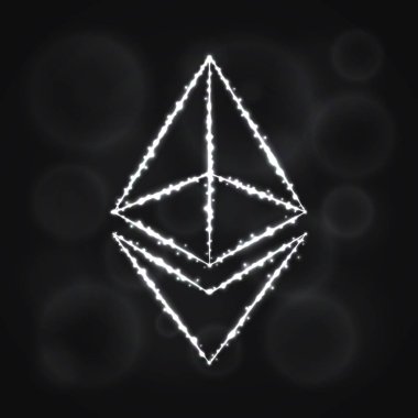 Ethereum vektör simgesi. Web sitesi tasarımı, internet, grafik arayüzü, iş Ethereum simgesi. Ethereum illüstrasyon, koyu arka plan üzerinde ışıklar siluet. Ethereum parlak çizgiler ve Puan.